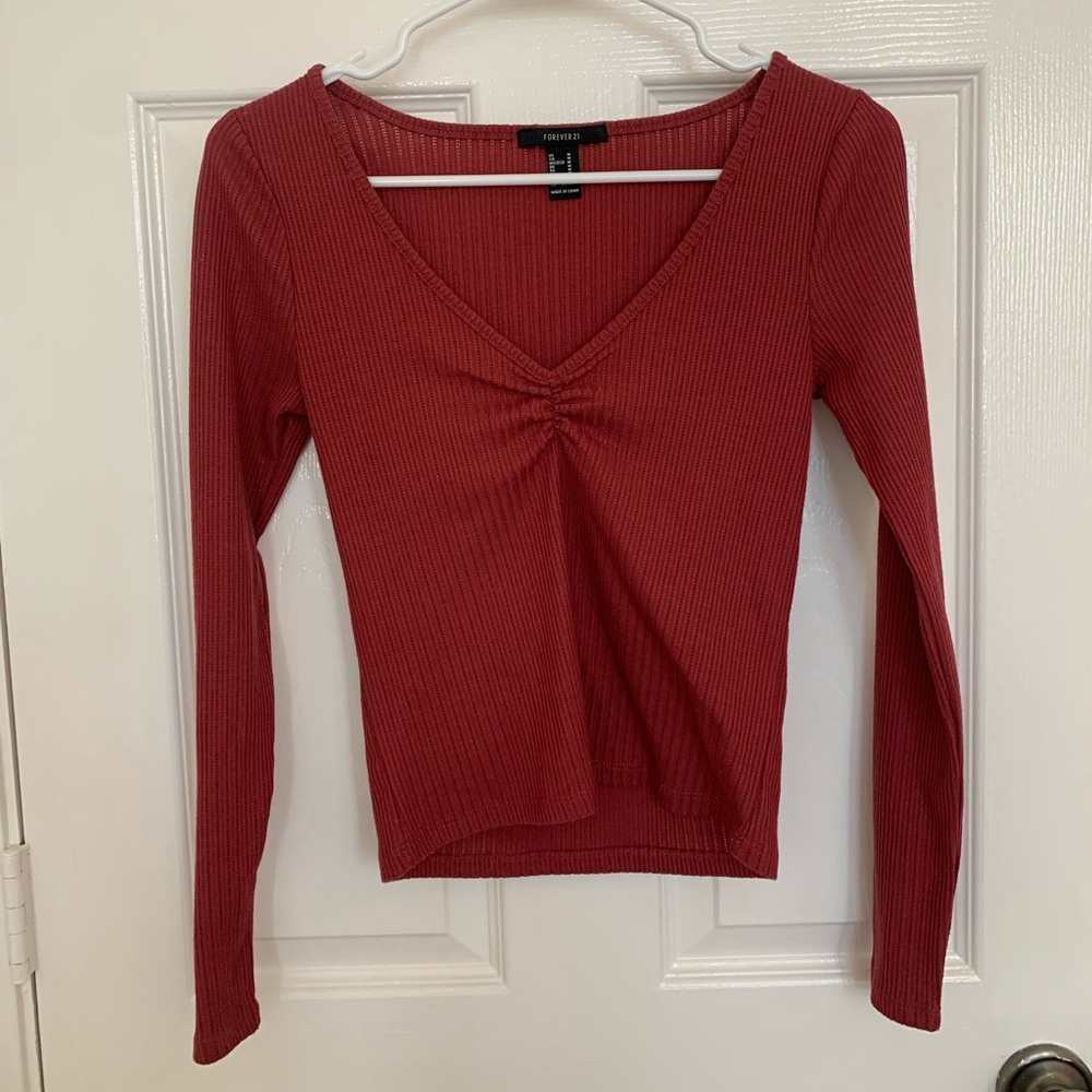 Long sleeve red forever 21 top